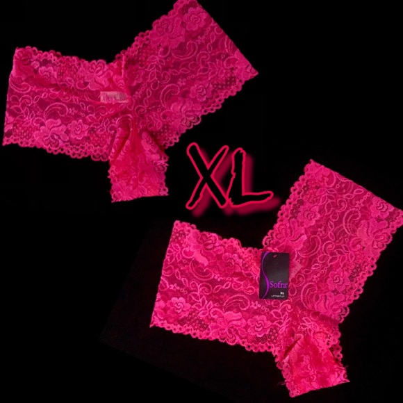 Sofra Other - Lace Boyshort cheeky panties neon hot pink fluorescent